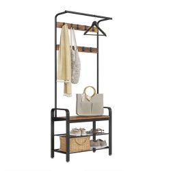 Garderobestativ med knager�kker og b�jlestang - rustik brun