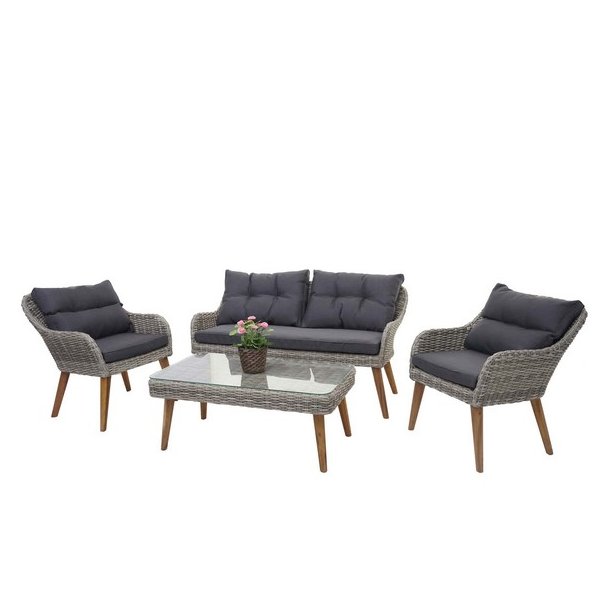 Loungesæt og havemøbelsæt - grå polyrattan havemøbler med mørke hynder