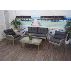 Loungest og havembelst - gr polyrattan havembler med mrke hynder