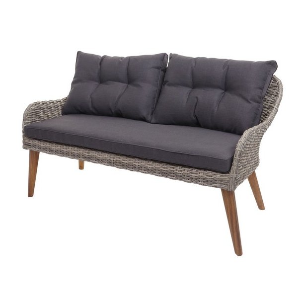 Loungest og havembelst - gr polyrattan havembler med mrke hynder