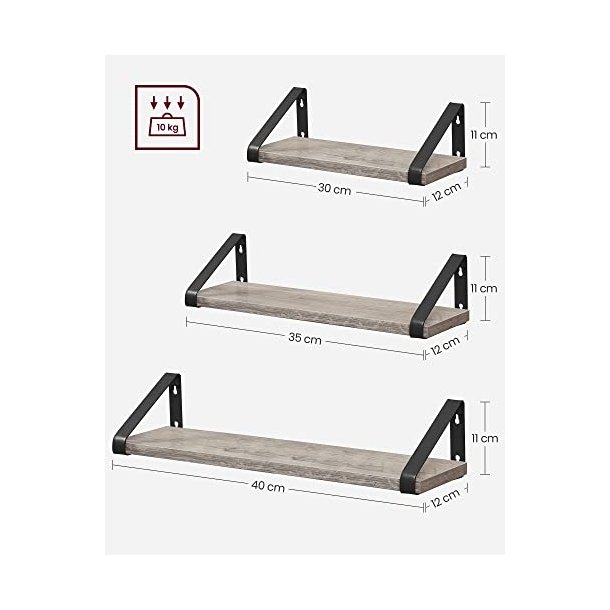 Hylder i tr - 3 vghngte svvende trhylder - gr vghylder