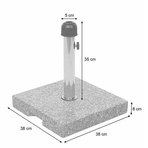 Parasolfod i granit - firkantet grå granitfod til parasol 23 kg