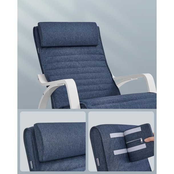 Gyngestol i birketr� med justerbar fodst�tte - bl� hynde