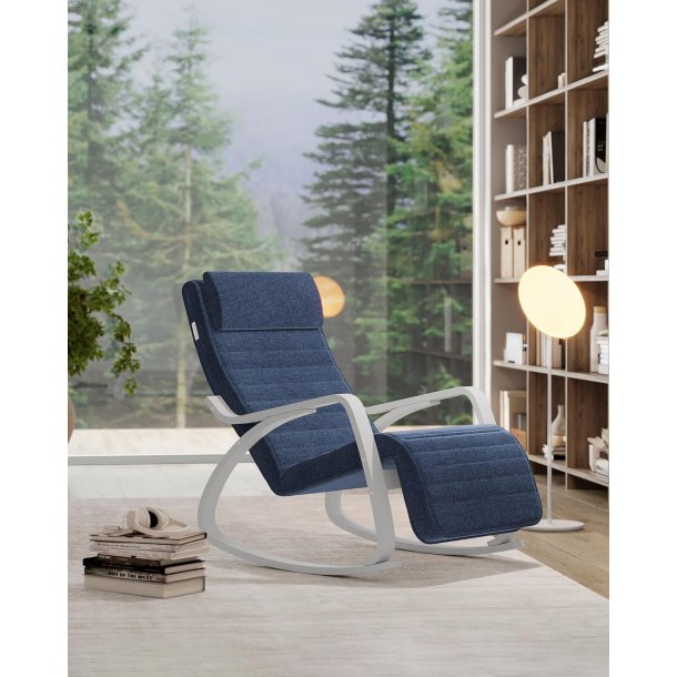 Gyngestol i birketr� med justerbar fodst�tte - bl� hynde