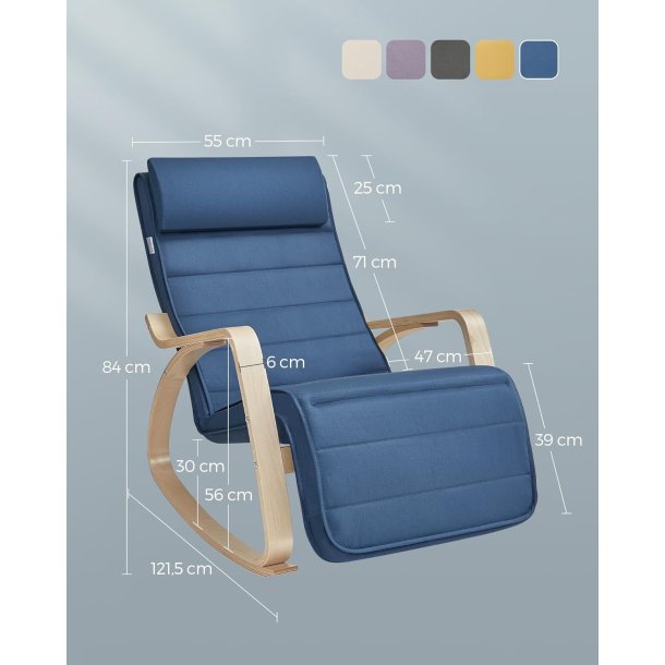 Gyngestol i birketr med justerbar fodsttte - bl hynde