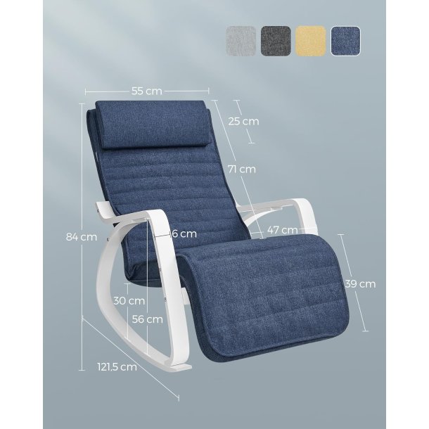 Gyngestol i birketr� med justerbar fodst�tte - bl� hynde