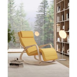 Gyngestol i birketr med justerbar fodsttte - gul hynde