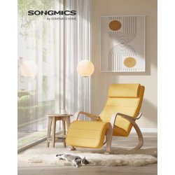 Gyngestol i birketr med justerbar fodsttte - gul hynde