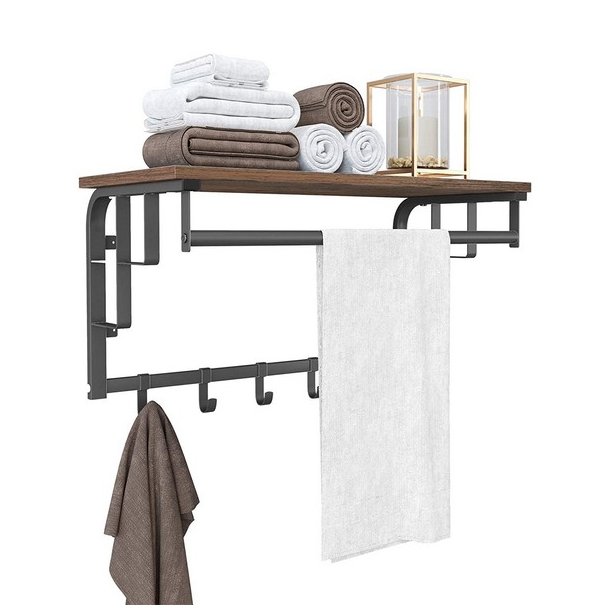 Knager�kke med hattehylde og b�jlestang 66x30 cm - rustik brun