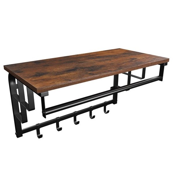 Knagerkke med hattehylde og bjlestang 66x30 cm - rustik brun