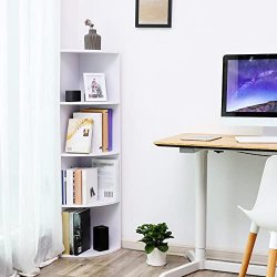 Hjrnereol - fritstende gulvreol med 4 hylder - hvid reol