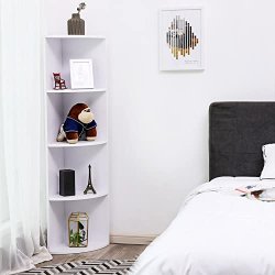 Hjrnereol - fritstende gulvreol med 4 hylder - hvid reol