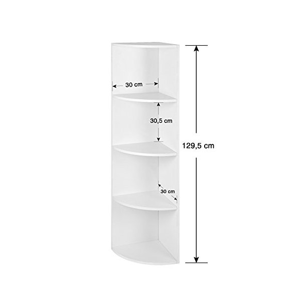 Hjrnereol - fritstende gulvreol med 4 hylder - hvid reol