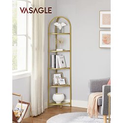 Hjrnereol med 5 hylder - gulvreol med hrdet glas og gyldent stel