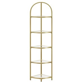 Hj�rnereol med 5 hylder - gulvreol med h�rdet glas og gyldent stel