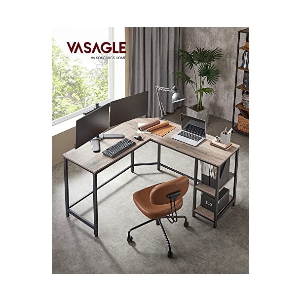 Hj�rneskrivebord - L-formet skrivebord - gr�/beige 138 x 138