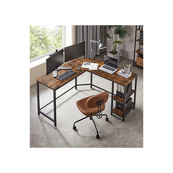 Hj�rneskrivebord - L-formet skrivebord - rustik brun 138 x 138