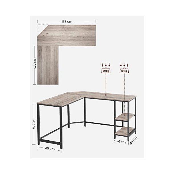 Hj�rneskrivebord - L-formet skrivebord - gr�/beige 138 x 138