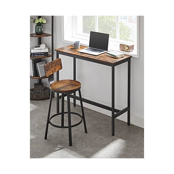 Barstole med rund sde - st med 2 barstole - rustik brun