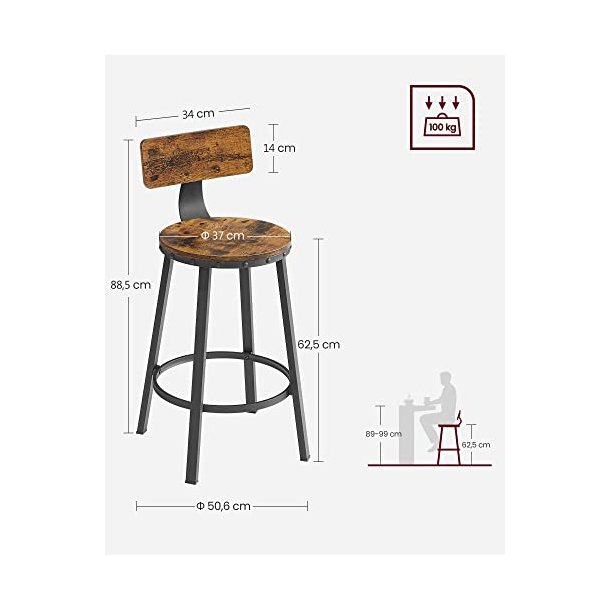 Barstole med rund sde - st med 2 barstole - rustik brun