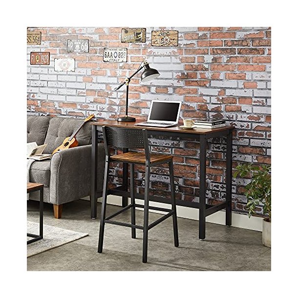 Barstole med rygln - st med 2 barstole - rustik brun og sort