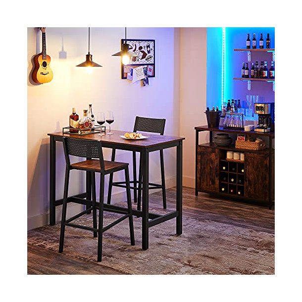 Barstole med rygln - st med 2 barstole - rustik brun og sort