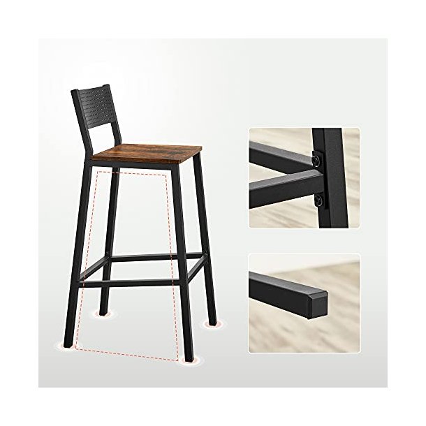 Barstole med rygln - st med 2 barstole - rustik brun og sort