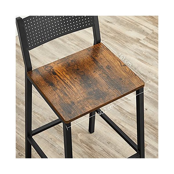 Barstole med rygln - st med 2 barstole - rustik brun og sort