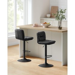 Barstole s�t af 2 - h�je stole med rygl�n og fodst�tte - sort