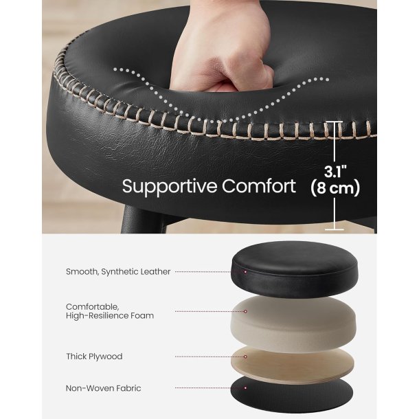 Barstol med kunstlder - st med 2 barstole - sort H76,2 cm