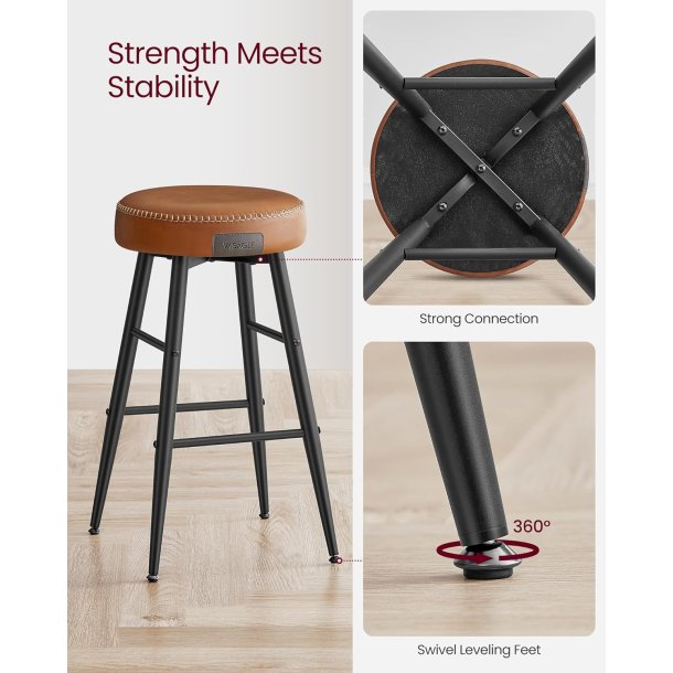 Barstol med kunstlder - st med 2 barstole - brun H63 cm