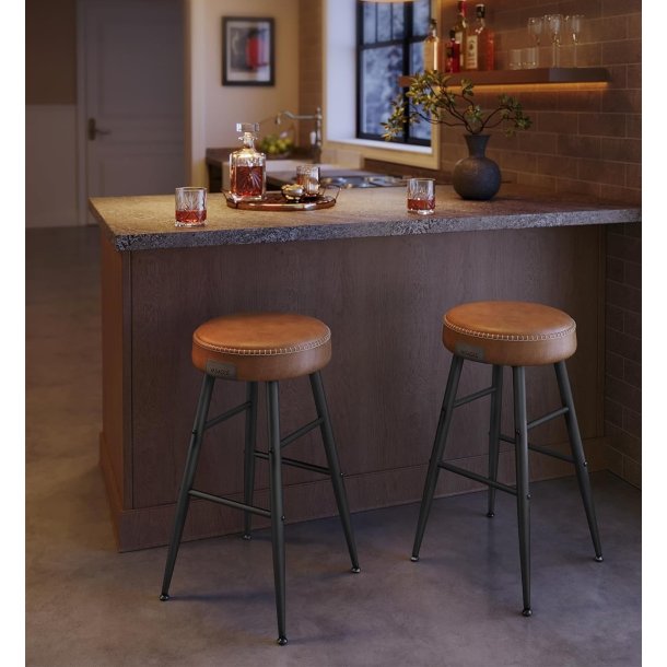 Barstol med kunstlder - st med 2 barstole - brun H63 cm