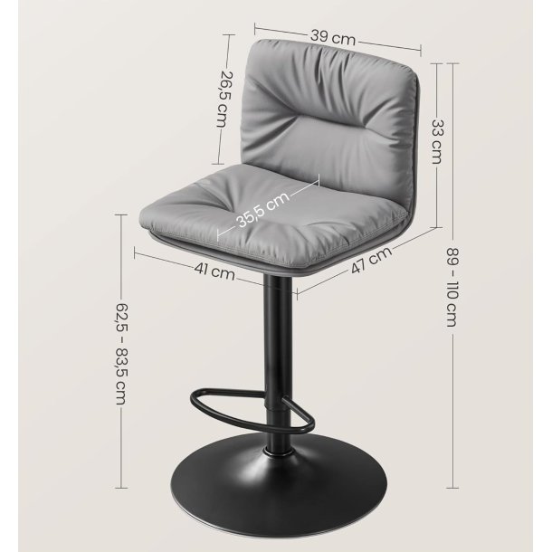 Barstole st af 2 - hje stole med rygln og fodsttte - gr