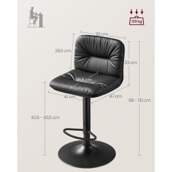 Barstole s�t af 2 - h�je stole med rygl�n og fodst�tte - sort