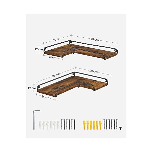 Hylder - 2 svvende L-formet hjrnehylder - rustik brune