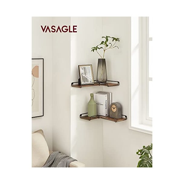 Hylder - 2 svvende L-formet hjrnehylder - rustik brune