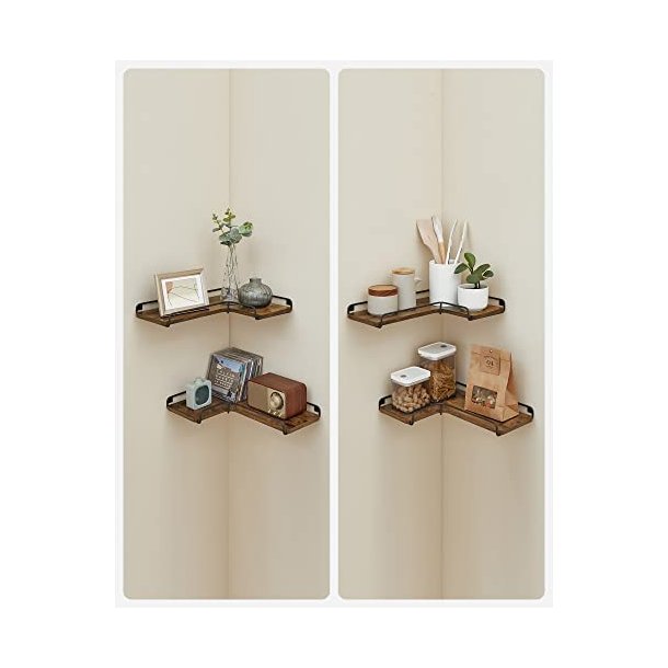 Hylder - 2 svvende L-formet hjrnehylder - rustik brune