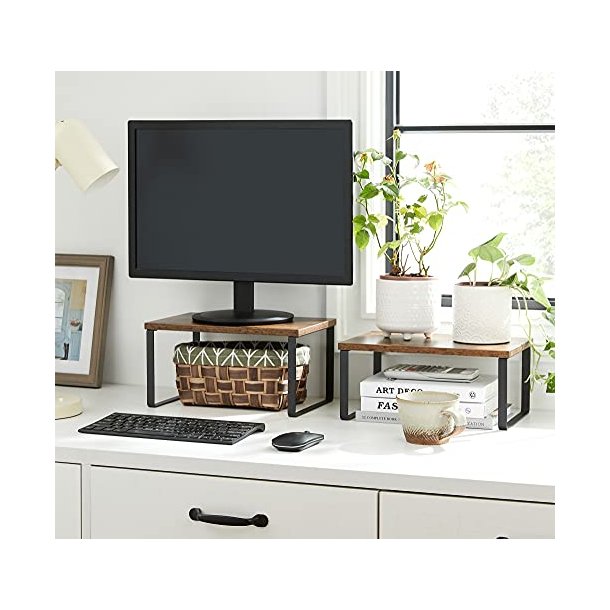 Hylder til bord - s�t med 2 stabelbare k�kkenhylder - rustik brun