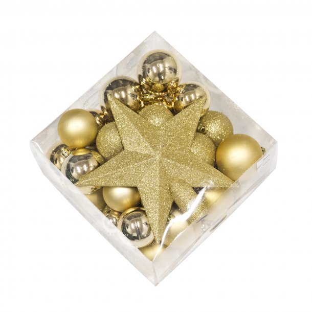 Julekugle sæt med stjerne fra NORDIC WINTER - guld 50 dele