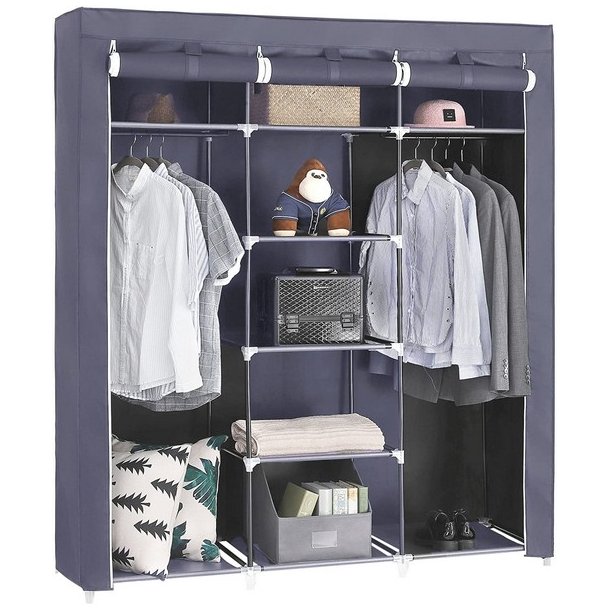 Kl�deskab med stofsider - gr� garderobeskab og t�jskab - 175 cm