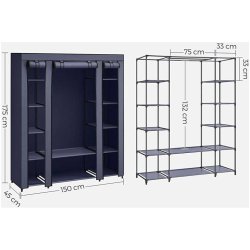 Kl�deskab med stofsider - marinebl� garderobeskab og t�jskab - 175 cm