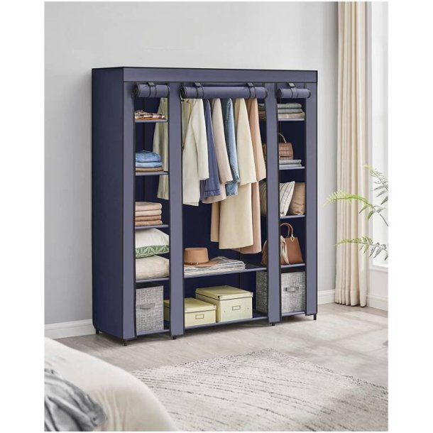 Kl�deskab med stofsider - marinebl� garderobeskab og t�jskab - 175 cm