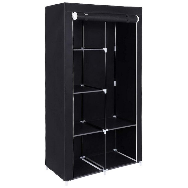 Kl�deskab med stofsider - sort garderobeskab og t�jskab - 170 cm