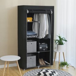 Kl�deskab med stofsider - sort garderobeskab og t�jskab - 170 cm