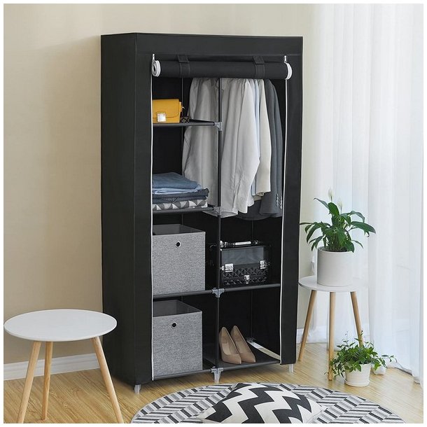 Kl�deskab med stofsider - sort garderobeskab og t�jskab - 170 cm