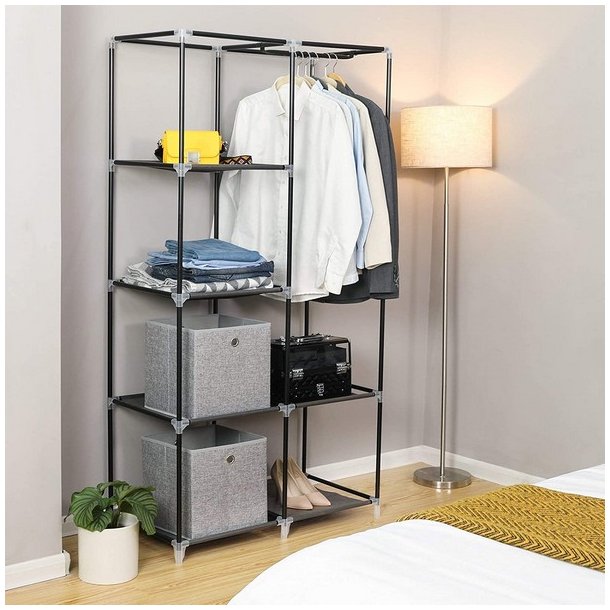 Kl�deskab med stofsider - sort garderobeskab og t�jskab - 170 cm