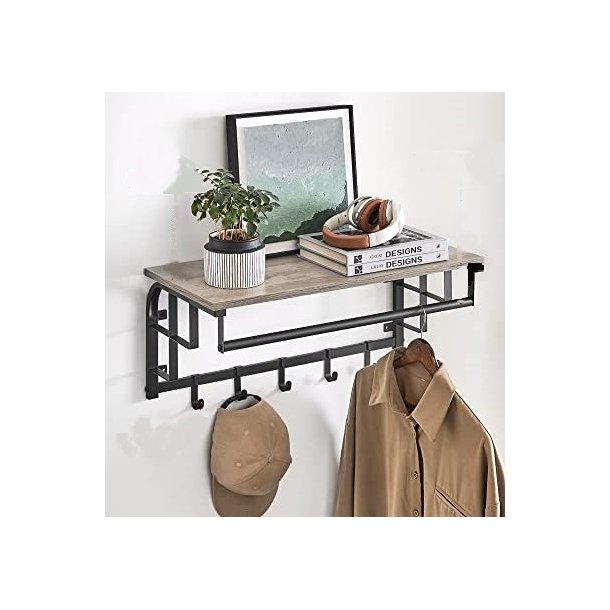 Knager�kke med knager, hattehylde og b�jlestang - gr� beige
