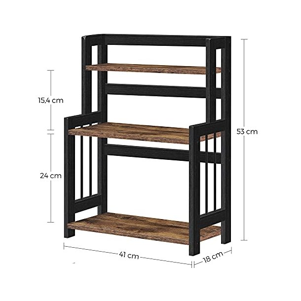 Krydderihylder - k�kkenhylder - sort med 3 rustik brune hylder