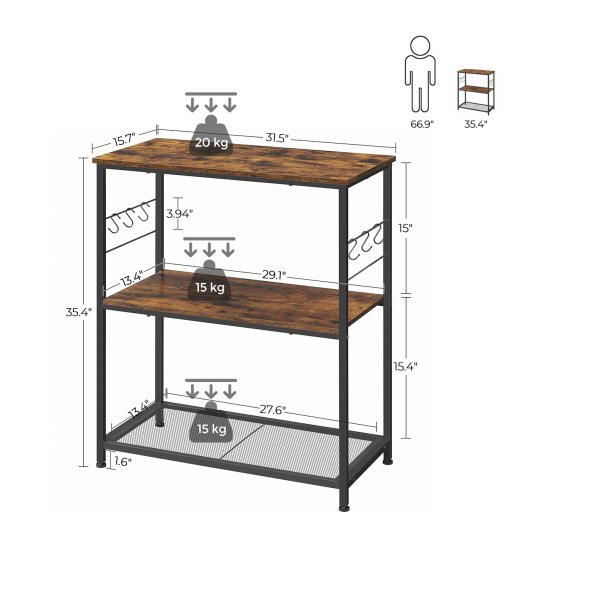 K�kken� i industrielt design med 3 hylder - rustik brun 80x40x90
