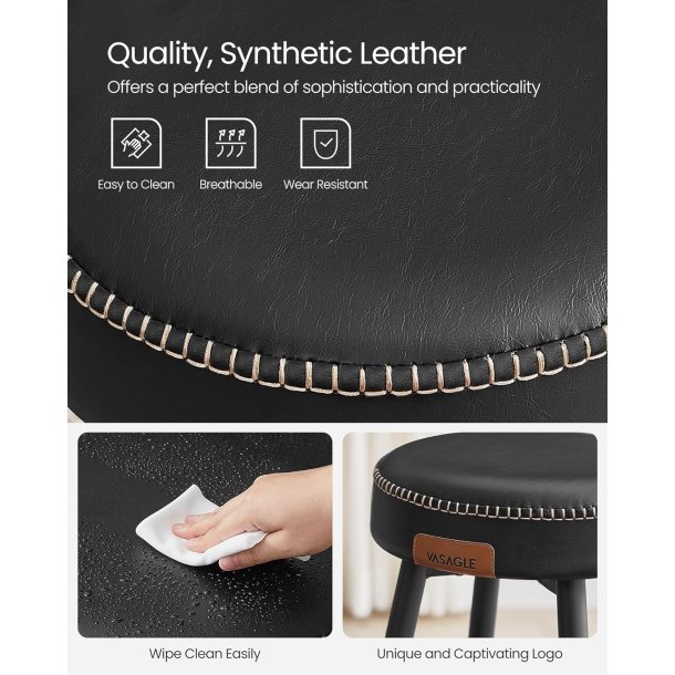 Barstol med kunstlder - st med 2 barstole - sort H63 cm